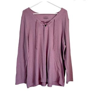 Lane Bryant Mauve Lace-Up Top Waffle Knit Henley